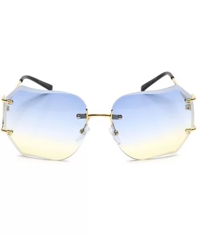 Women's Oversized Slim Metal Arms Rimless Beveled Colored Lens Square Sunglasses - Blue & Yellow - CW18EQ8D4T6 $7.53 Square