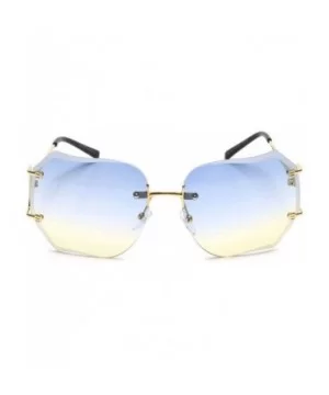 Women's Oversized Slim Metal Arms Rimless Beveled Colored Lens Square Sunglasses - Blue & Yellow - CW18EQ8D4T6 $7.53 Square