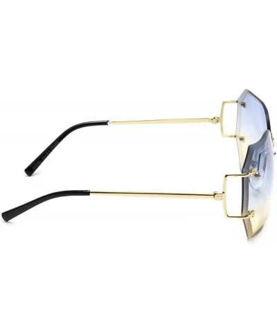 Women's Oversized Slim Metal Arms Rimless Beveled Colored Lens Square Sunglasses - Blue & Yellow - CW18EQ8D4T6 $7.53 Square