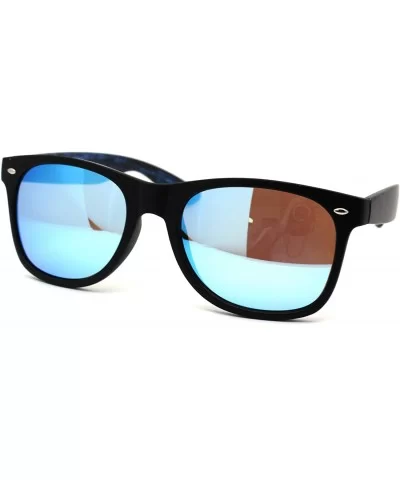 Retro Reflective Color Mirror Wood Grain Hipster Horn Rim Sunglasses - Black Blue Wood Blue Mirror - CA18ZWQ6MTA $6.89 Rectan...