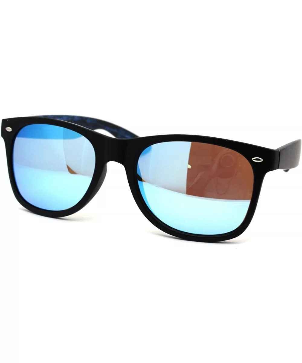 Retro Reflective Color Mirror Wood Grain Hipster Horn Rim Sunglasses - Black Blue Wood Blue Mirror - CA18ZWQ6MTA $6.89 Rectan...