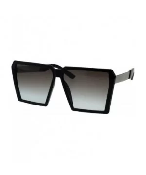 Womens Squared Oversize Plastic Futuristic Rectangular Racer Sunglasses - Black Silver Smoke - CU18EHOWN8X $9.68 Rectangular