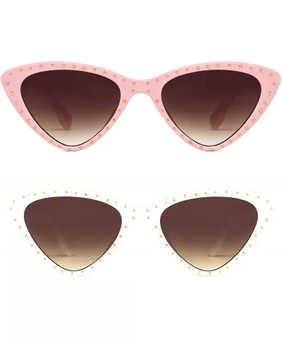 Retro Vintage Narrow Cateye Sunglasses for Women Clout Goggles Plastic Frame - 2pack-pink/White - CM18OKDWIGS $5.93 Oversized