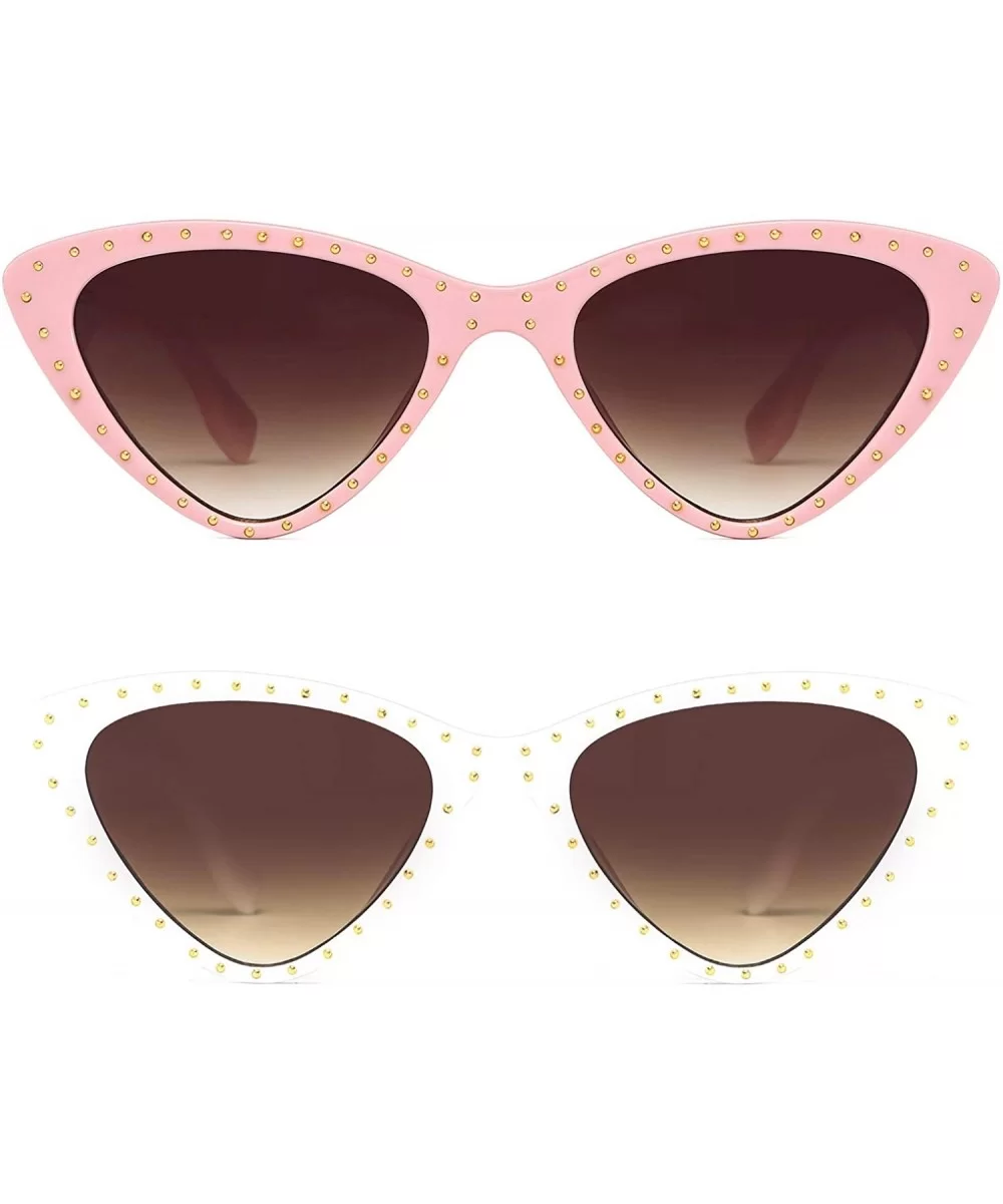 Retro Vintage Narrow Cateye Sunglasses for Women Clout Goggles Plastic Frame - 2pack-pink/White - CM18OKDWIGS $5.93 Oversized