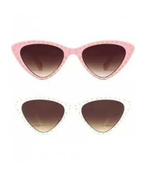 Retro Vintage Narrow Cateye Sunglasses for Women Clout Goggles Plastic Frame - 2pack-pink/White - CM18OKDWIGS $5.93 Oversized