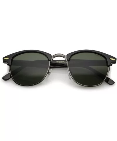 Classic Horn Rimmed Neutral Colored Lens Semi-Rimless Sunglasses 49mm - Black-gunmetal / Green - CB12NT15WVL $6.23 Rimless