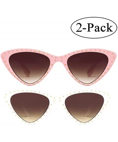 Retro Vintage Narrow Cateye Sunglasses for Women Clout Goggles Plastic Frame - 2pack-pink/White - CM18OKDWIGS $5.93 Oversized