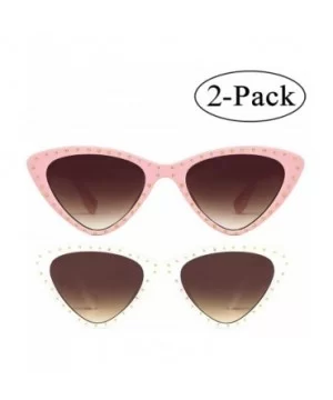 Retro Vintage Narrow Cateye Sunglasses for Women Clout Goggles Plastic Frame - 2pack-pink/White - CM18OKDWIGS $5.93 Oversized