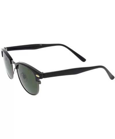 Classic Horn Rimmed Neutral Colored Lens Semi-Rimless Sunglasses 49mm - Black-gunmetal / Green - CB12NT15WVL $6.23 Rimless