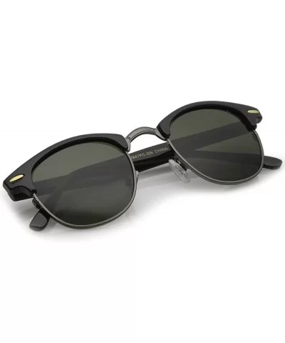 Classic Horn Rimmed Neutral Colored Lens Semi-Rimless Sunglasses 49mm - Black-gunmetal / Green - CB12NT15WVL $6.23 Rimless