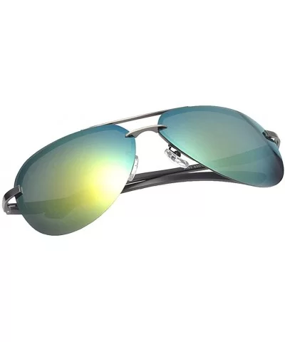 Men's Polarized Aviator Sunglasses Metal Frame Sunglasses For Sports Driving Cycling Running Fishing - Yellow - C918E470NW2 $...