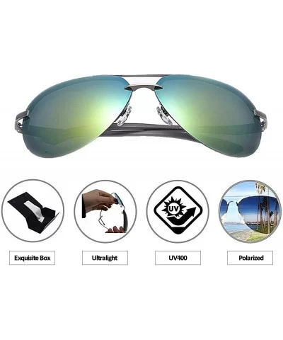 Men's Polarized Aviator Sunglasses Metal Frame Sunglasses For Sports Driving Cycling Running Fishing - Yellow - C918E470NW2 $...