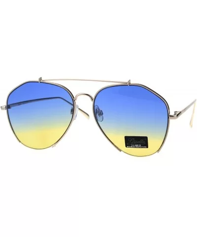 Womens Luxury Designer Crop Bottom Metal Rim Boyfriend Style Sunglasses - Gold Blue Yellow - CU18EQ953KZ $7.07 Rectangular