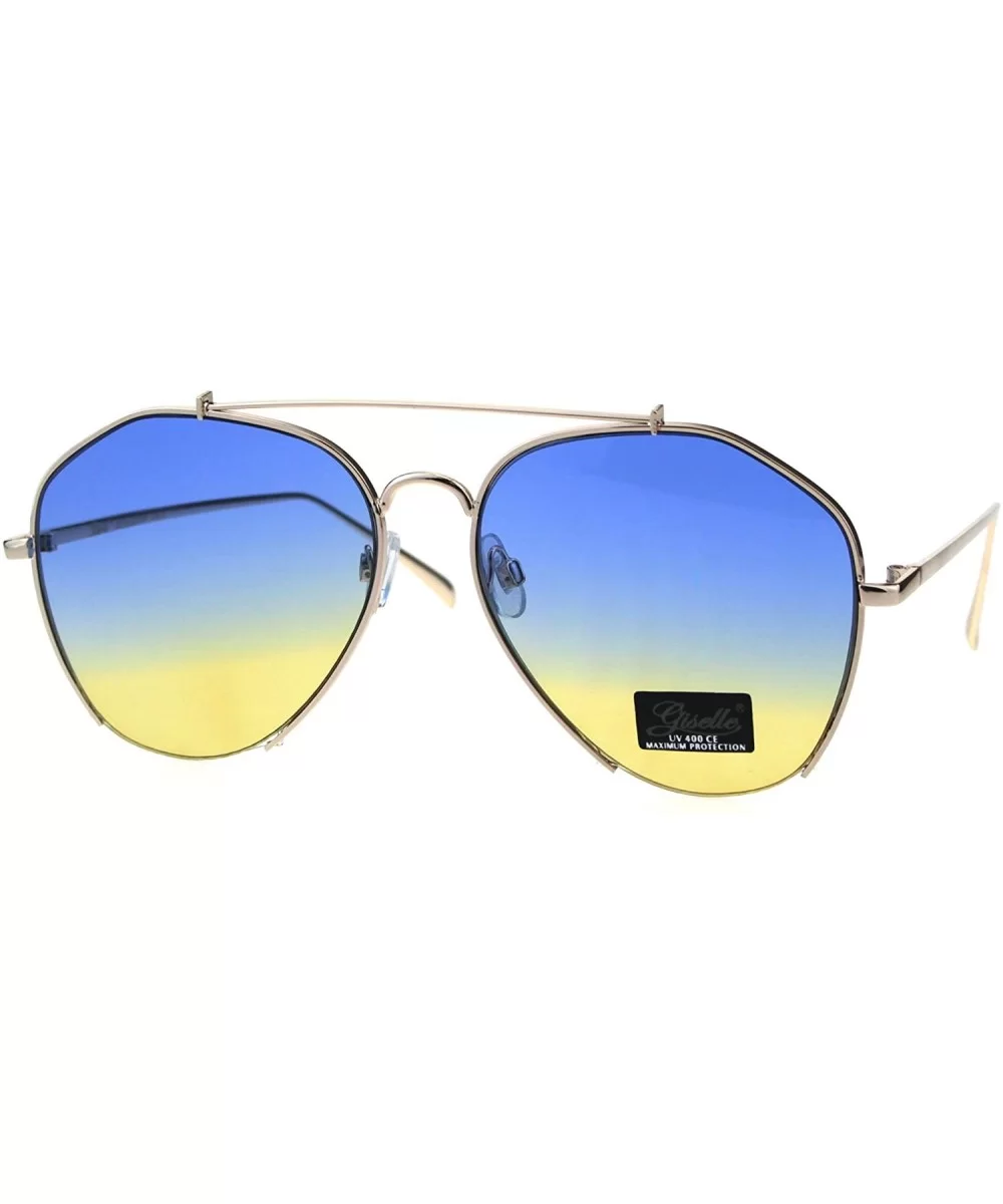 Womens Luxury Designer Crop Bottom Metal Rim Boyfriend Style Sunglasses - Gold Blue Yellow - CU18EQ953KZ $7.07 Rectangular