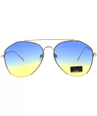 Womens Luxury Designer Crop Bottom Metal Rim Boyfriend Style Sunglasses - Gold Blue Yellow - CU18EQ953KZ $7.07 Rectangular