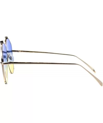 Womens Luxury Designer Crop Bottom Metal Rim Boyfriend Style Sunglasses - Gold Blue Yellow - CU18EQ953KZ $7.07 Rectangular