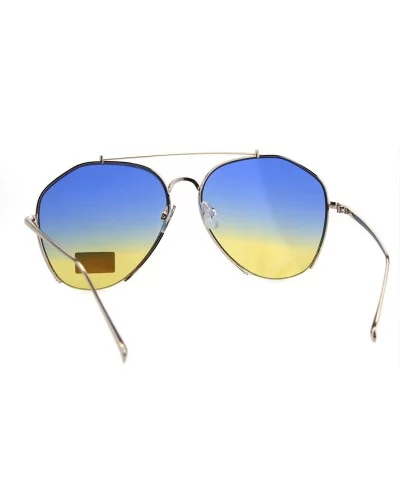 Womens Luxury Designer Crop Bottom Metal Rim Boyfriend Style Sunglasses - Gold Blue Yellow - CU18EQ953KZ $7.07 Rectangular