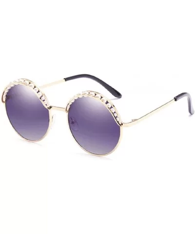 Stylish Round Pearl Decor Sunglasses UV Protection Metal Frame - Pearl-gray Lens - CI197UYCYGM $7.80 Rimless