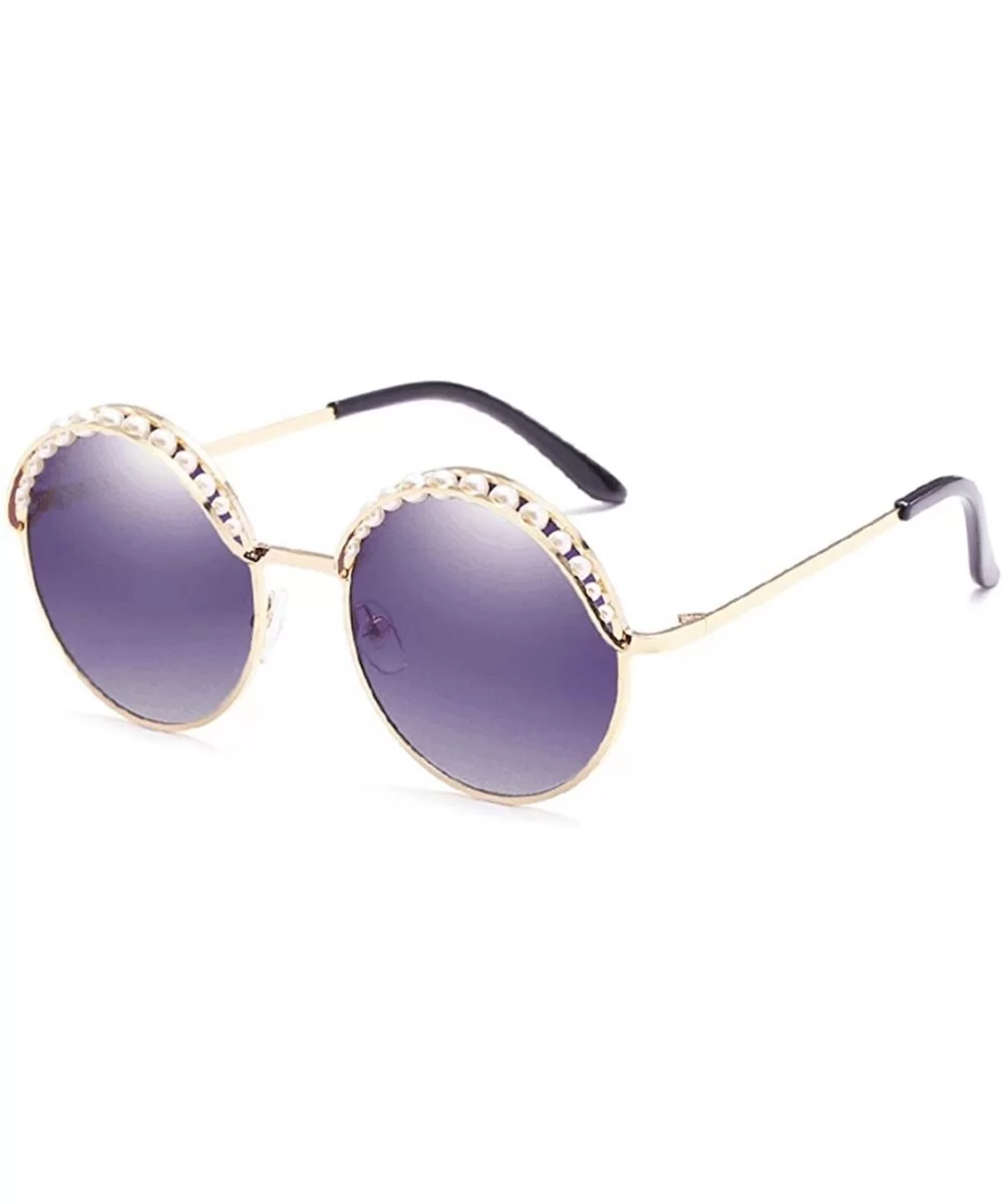 Stylish Round Pearl Decor Sunglasses UV Protection Metal Frame - Pearl-gray Lens - CI197UYCYGM $7.80 Rimless