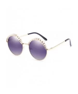 Stylish Round Pearl Decor Sunglasses UV Protection Metal Frame - Pearl-gray Lens - CI197UYCYGM $7.80 Rimless