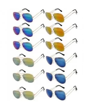 Stylish Aviator Eyeglasses Metal Gold Silver Black Frame Colored Mirror Lens 12 Pack - CP127CTZD9L $18.33 Aviator