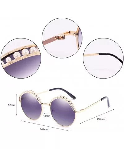 Stylish Round Pearl Decor Sunglasses UV Protection Metal Frame - Pearl-gray Lens - CI197UYCYGM $7.80 Rimless