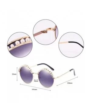 Stylish Round Pearl Decor Sunglasses UV Protection Metal Frame - Pearl-gray Lens - CI197UYCYGM $7.80 Rimless