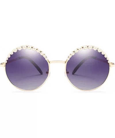 Stylish Round Pearl Decor Sunglasses UV Protection Metal Frame - Pearl-gray Lens - CI197UYCYGM $7.80 Rimless