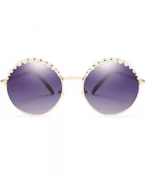 Stylish Round Pearl Decor Sunglasses UV Protection Metal Frame - Pearl-gray Lens - CI197UYCYGM $7.80 Rimless