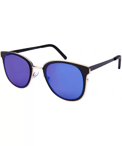 Unique Metal Framed Cat Eye Sunnies w/Flat Mirror Lens 25147-FLREV - Matte Black - C512NSV7VFM $6.10 Cat Eye