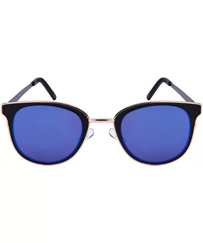 Unique Metal Framed Cat Eye Sunnies w/Flat Mirror Lens 25147-FLREV - Matte Black - C512NSV7VFM $6.10 Cat Eye