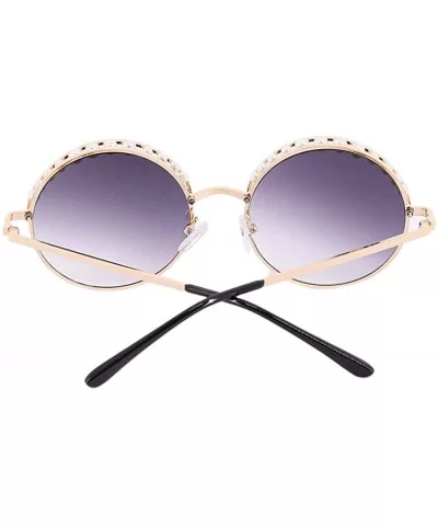 Stylish Round Pearl Decor Sunglasses UV Protection Metal Frame - Pearl-gray Lens - CI197UYCYGM $7.80 Rimless