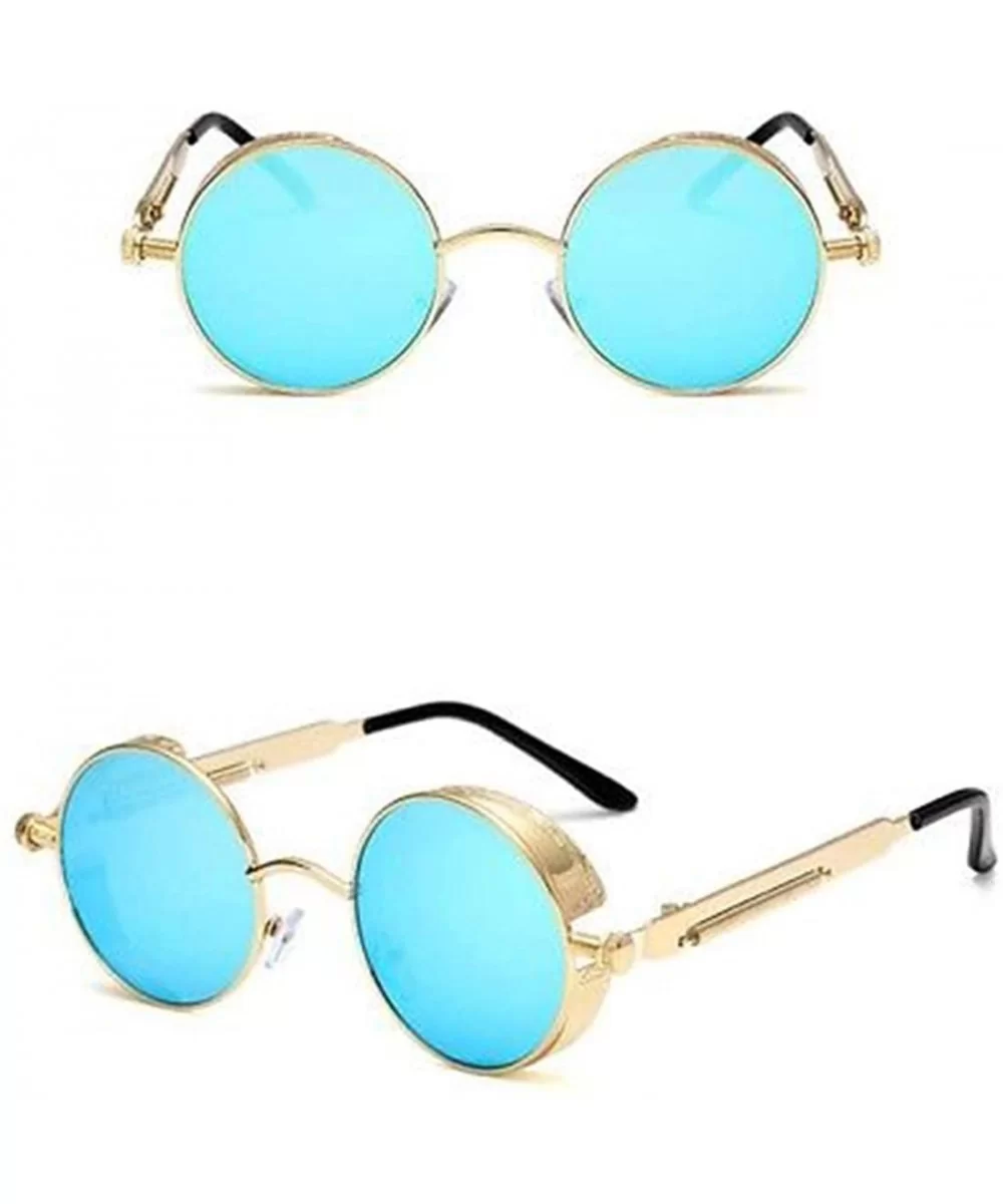 NEW MODEL 2018!!! Vintage Polarized Steampunk Sunglasses Retro Cool Round Mirrored Lens Glasses - Gold Green - CR18EL00WHI $6...