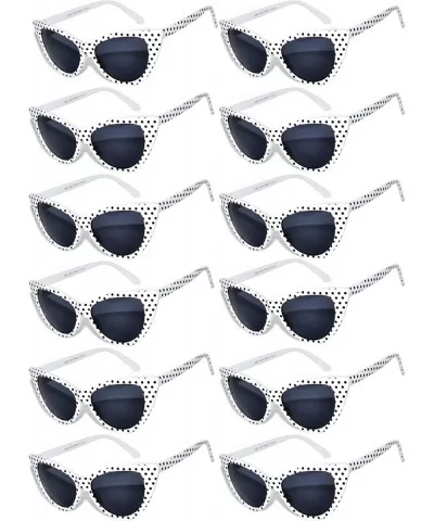 Retro Women's Cat Eye Vintage Sunglasses Smoke Lens 12 PCS wholesale - Cat_eye_12p_smoke_white_dots - C2185UKTON5 $32.30 Sport