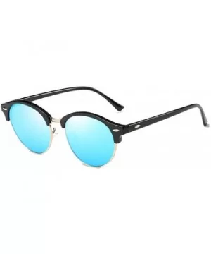 Classic Polarized sunglasses Men Women rivets Fashion round Driving sun glasses - Black/Blue - CY1854GKGHN $9.23 Round