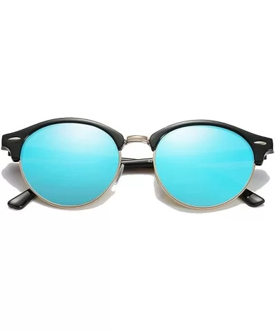 Classic Polarized sunglasses Men Women rivets Fashion round Driving sun glasses - Black/Blue - CY1854GKGHN $9.23 Round