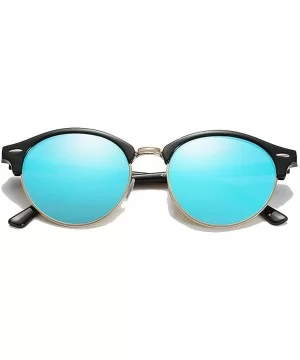 Classic Polarized sunglasses Men Women rivets Fashion round Driving sun glasses - Black/Blue - CY1854GKGHN $9.23 Round