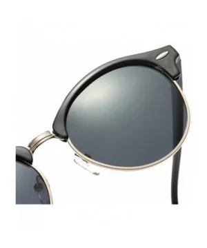 Classic Polarized sunglasses Men Women rivets Fashion round Driving sun glasses - Black/Blue - CY1854GKGHN $9.23 Round