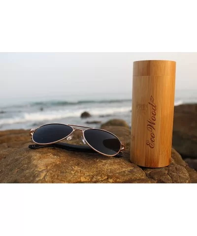 Wood Aviators Sunglasses Polarized Lens Handmade with Bamboo Case - Black Bamboo - CN18EDGTIW3 $19.67 Aviator