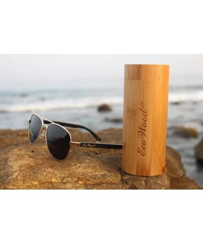 Wood Aviators Sunglasses Polarized Lens Handmade with Bamboo Case - Black Bamboo - CN18EDGTIW3 $19.67 Aviator