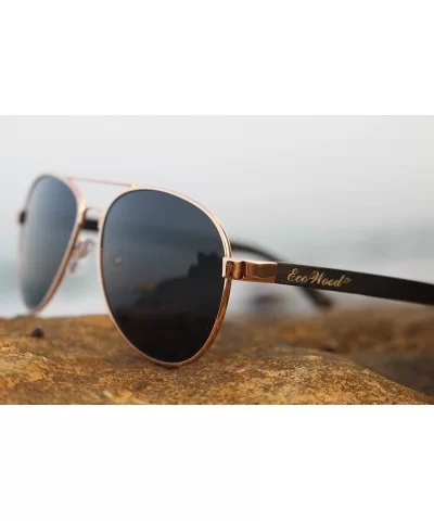 Wood Aviators Sunglasses Polarized Lens Handmade with Bamboo Case - Black Bamboo - CN18EDGTIW3 $19.67 Aviator