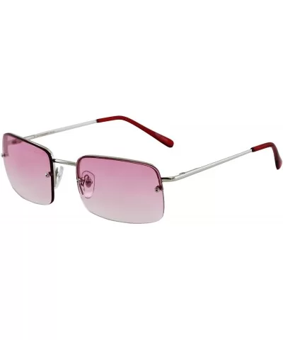 Minimalist Medium Rectangular Sunglasses Clear Eyewear Spring Hinge - Silver/Pink - CJ195MTI24R $5.64 Rectangular