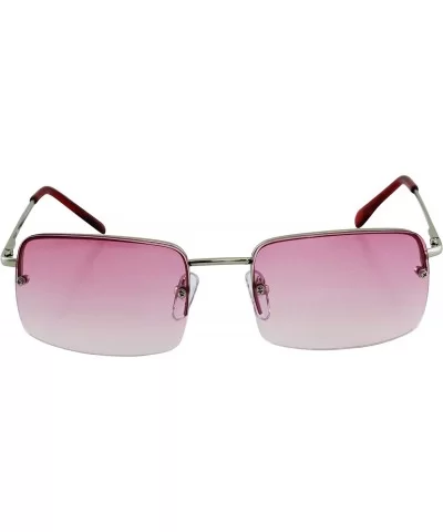 Minimalist Medium Rectangular Sunglasses Clear Eyewear Spring Hinge - Silver/Pink - CJ195MTI24R $5.64 Rectangular