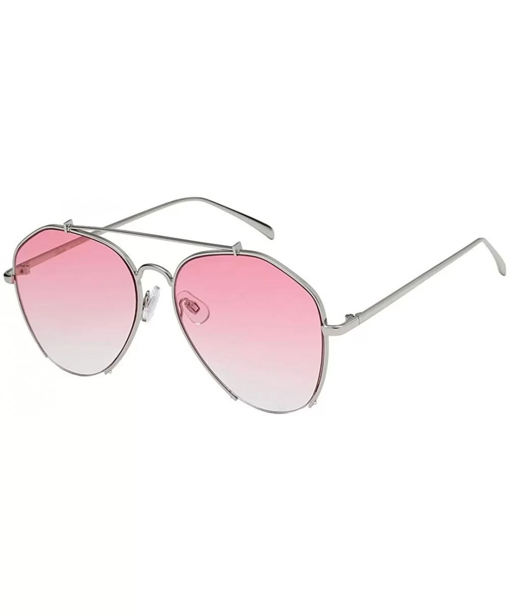 Women's Semi Rimless Aviator Sunglasses - Silver and Pink - CV18IHIE7W9 $5.66 Aviator