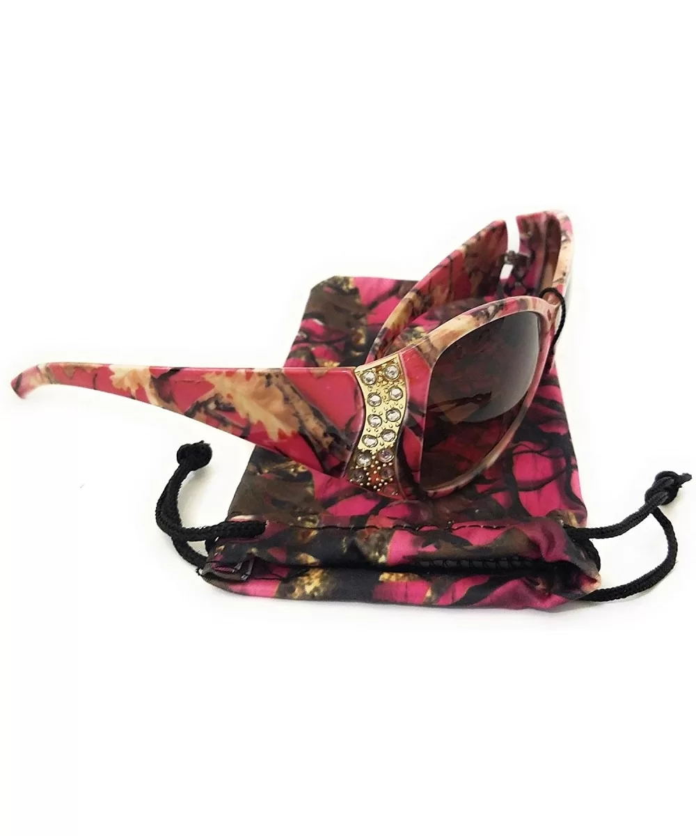 Camo JP Camouflage Western Ladies Womens Sunglasses Drawstring Case Cover - Pink Brown Rhinestone - CL18DTH9X6H $18.77 Oval