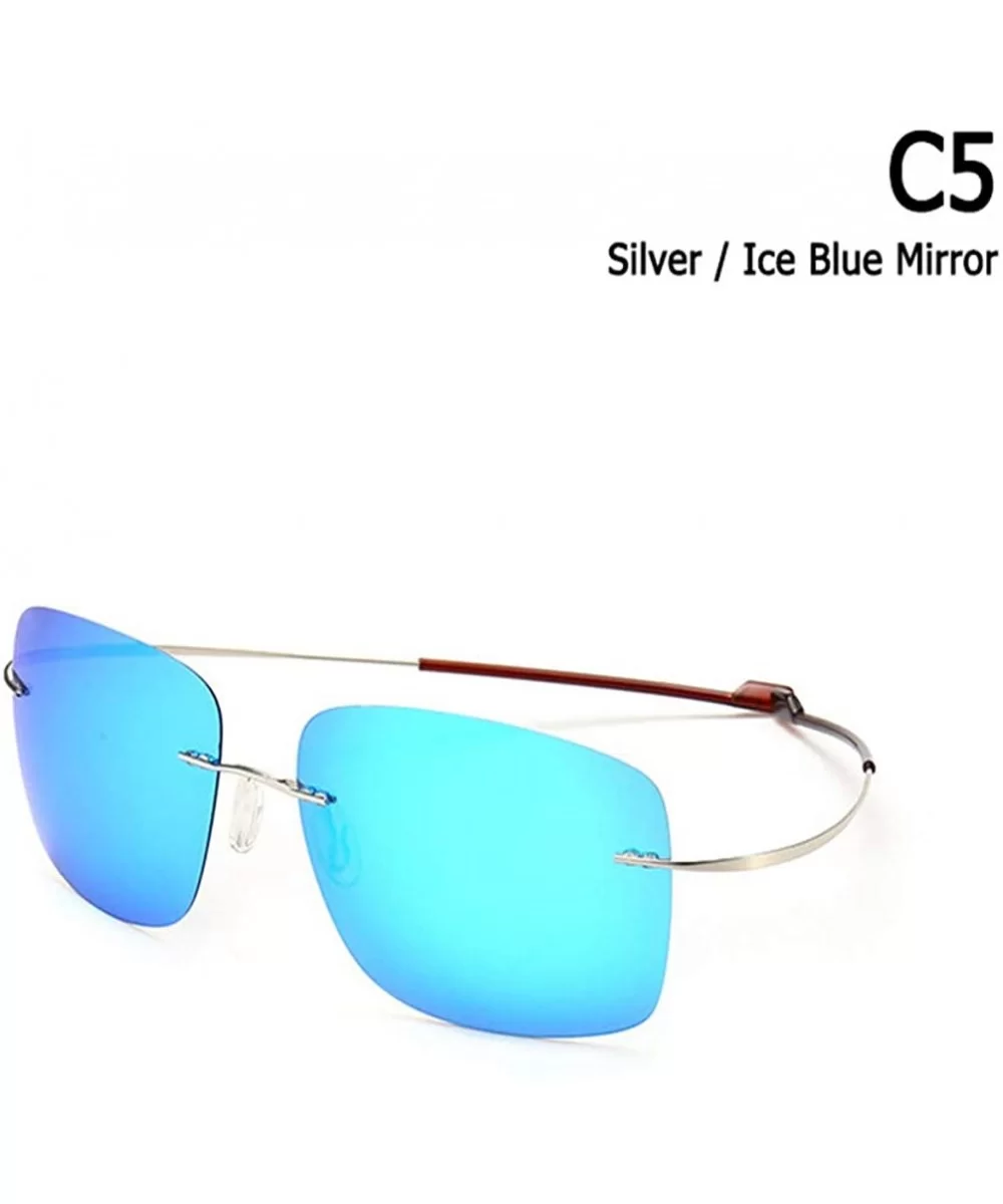 Rimless Square Titanium Sunglasses Men Ultralight Driving Design Sun Glasses - C5 - CL18Y8GY7WO $23.69 Rectangular