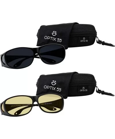 HD Day Night Driving Glasses Fit Over Sunglasses for Men & Women - Anti Glare Polarized Wraparounds - Combo Pack - CZ18AIN858...