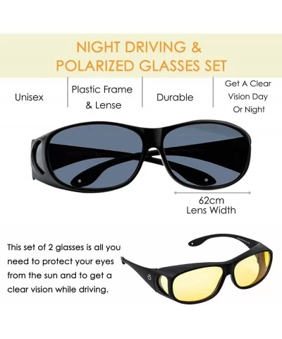 HD Day Night Driving Glasses Fit Over Sunglasses for Men & Women - Anti Glare Polarized Wraparounds - Combo Pack - CZ18AIN858...