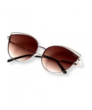 Oversize Double Wire Cat-Eye Sunglasses (Kitey) - Gold/ Brown - CS18Q8SN85N $10.51 Oversized