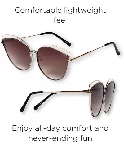 Oversize Double Wire Cat-Eye Sunglasses (Kitey) - Gold/ Brown - CS18Q8SN85N $10.51 Oversized